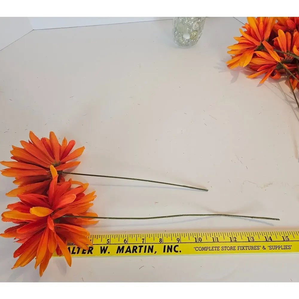 Artificial Silk Fall Mum Flowers 16 Orange Red Stems Autumn Floral Wreath Craft